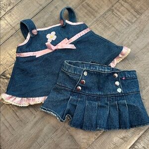 Build a Bear Clothes Denim Jumper/Dress with Heart Buttons & Pleated Jean Skirt